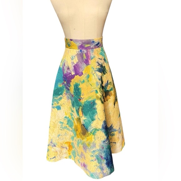 H&M Dresses & Skirts - H&M Vibrant Yellow Painted Textured High Waisted A Line Midi Skirt Sz 4​​